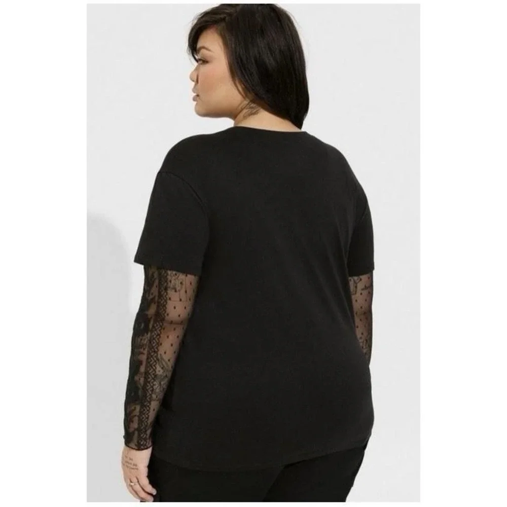 NWT‎ Torrid Lips Two-For Cotton Jersey Lace Sleeve Tee 2X
